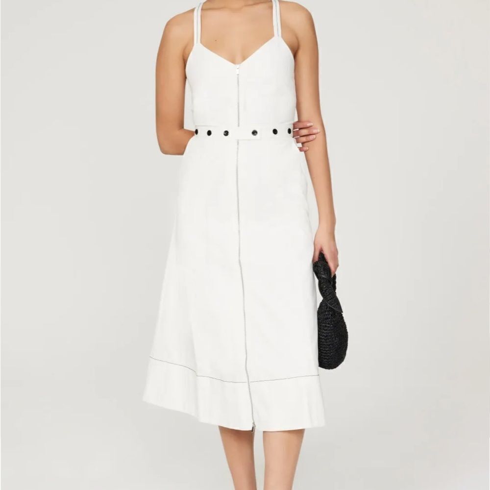 Proenza Schouler White Front Zipper A-Line Midi Dress | Size 8